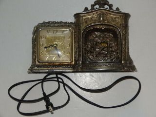 Vintage United Clock With Fireplace Motion Lamps Brass Antique