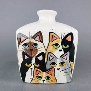 Vintage Cats Bud Vase Ceramic Hand Painted