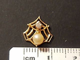 Lovely Vintage 14k Gold Pendant With Cultured Pearl And Diamond