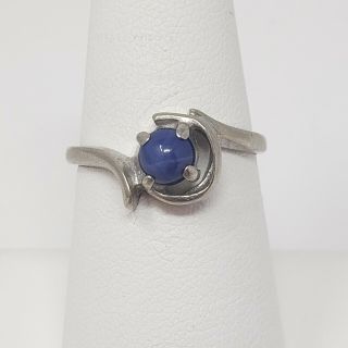 Solid 10k White Gold Blue Linde Star Sapphire Ring Size 6.  5 Retro Vintage 2.  24g