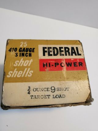 Federal Hi - Power Shot Shells Empty Ammo Box 410 Gauge 3 Inch 9 Shot.  Rare