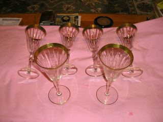 Set Of 6 Vintage Gold Rimmed Crystal Glasses - Tall 8 " Crystal Stemware