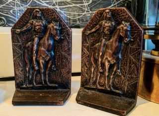 Appeal To The Great Spirit - Native American Book Ends - Antique - Cast Iron