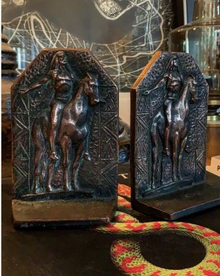 Appeal To The Great Spirit - NATIVE AMERICAN Book Ends - ANTIQUE - Cast Iron 2