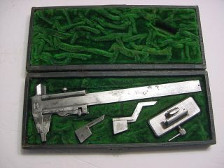 Antique Mauser Precision 6 " Vernier Caliper W/ Height Gage Attachments,  Base,  Case