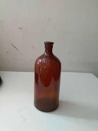 Vintage 1930s Clorox Amber Brown Embossed Glass Bottle 16oz - W/o Cap