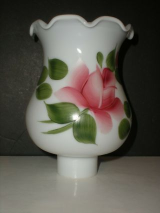 Vtg Sconce Lamp Shade Milk Glass Hand Painted Flowers 1 5/8 " Fitter N2