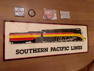Southern Pacific Lines Metal Sign,  4 Bonus Magnets