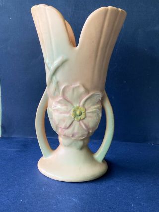 Vintage Weller Wild Rose Double Handled Vase.  8 1/2 Inches Tall
