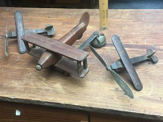 Rare Antique T Model Folk Art Wood And Metal Airplanes Wow Unknown Artist.