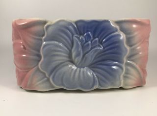 Vintage Royal Copley Art Pottery Flower Oblong Planter Pink W/blue Daffodil