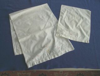 Vintage Embroidered Crib Sheet And Crib Pillowcase.  Now For Your Antique Doll?