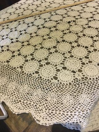 Large Vintage Off - White Cream Crochet Tablecloth 72” X 60” Oval Vgc