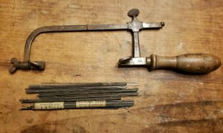 Antique Vntg Jewelers Watchmakers Adjustable Hand Saw & Blades Made In Germany