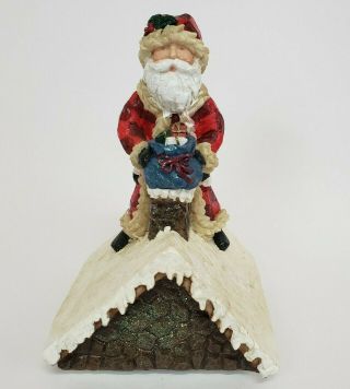 Vintage Santa Claus On Roof Chimney Wind Up Music Box,  Plays Here Comes.
