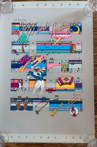 Vintage 1984 Orleans Jazz & Heritage Festival Poster 15th Anniversary