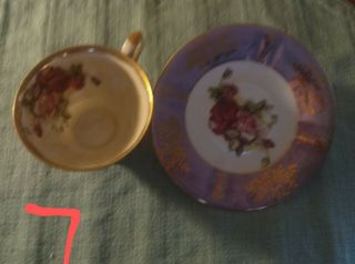 Vintage Royal Halsey L M Porcelain Tea Cup & Saucer Set Rose Pedestal Gold Rim