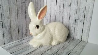 Vintage Large White Bunny Rabbit Hand Painted Ceramic Figurine Easter 10 " X7.  75 "
