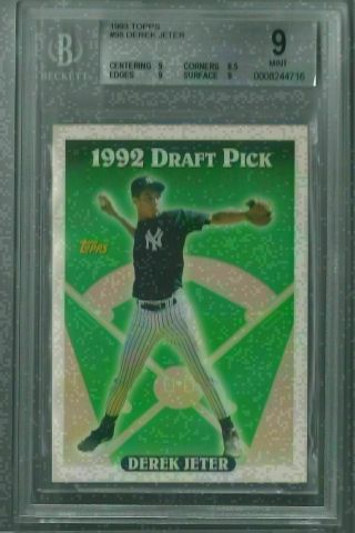 Derek Jeter Yankees Rookie Rc 1993 Topps 1992 Draft Pick Bgs 9