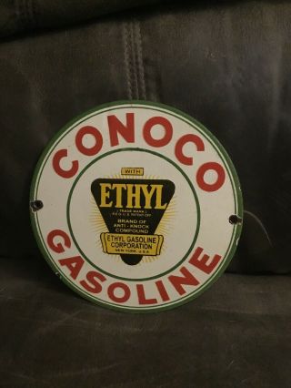 Vintage Metal Porcelain Conoco Gasoline Sign 6”
