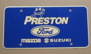 Preston Ford Mazda Suzuki Dealership Advertisement License Plate