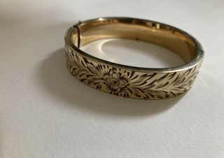 Antique Victorian Gold Filled Hinged Bangle Bracelet With Carver