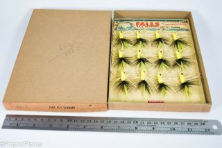 Vintage Falls City Antique Fly Fishing Lures On Dealer Card Lc53