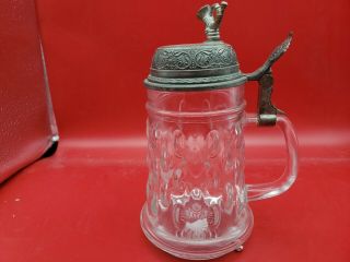 Vintage Glass Beer Stein With Lid & Thorens Movement Music Box Stein
