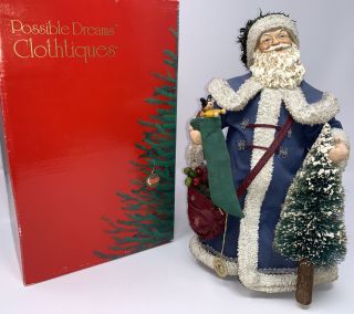 Vtg Santa With Blue Robe 10 1/2”tall Clothtique By Possible Dreams 1989 W/ Box
