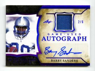 2020 - 21 Barry Sanders Leaf In The Game Auto Patch /6 Jersey Gu Signed Prizm