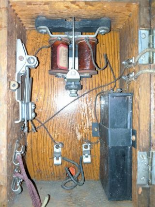 Antique Wall Phone with Attached Receiver and Wooden Bell Box 2