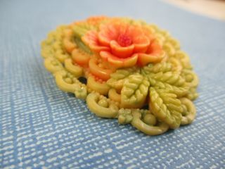 JAPAN Carved Celluloid Floral Authentic VINTAGE Dress Clip BROOCH 2