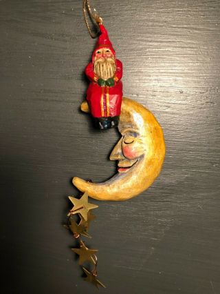 Midwest Cannon Falls Pam Schifferl Vintage Folk Art Santa Moon Ornament