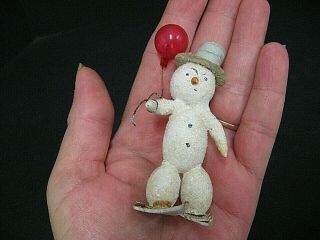 Antique Spun Cotton Snowman Figurine Germany Snowman Mica Glitter Putz Snowman