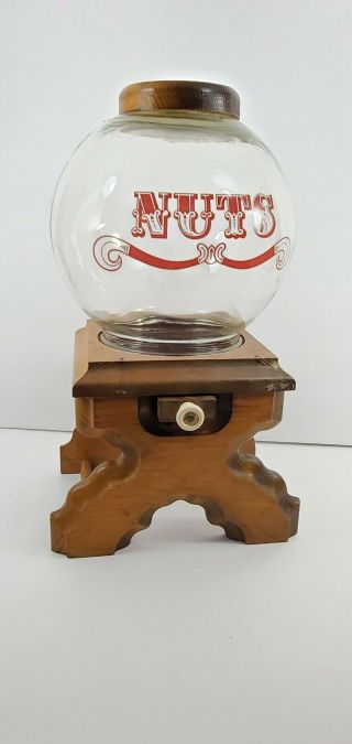 Vtg Wooden Nut Candy Dispenser With Large Glass Globe Bar Salon Tavern Pub (x)