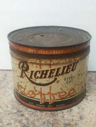 Rare Vintage Richelieu Coffee 1 Lb Keywind Tin Can Country Store Chicago Ill