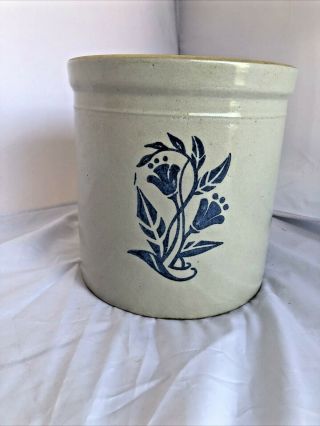 Vintage Stoneware Pottery Crock,  Blue Flowers 1 Gallon Country Farmhouse Pot Usa