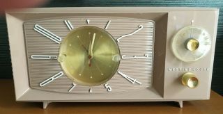 1959 Westinghouse Vintage Tube Clock Radio - Model H - 545t5a - Rose - Mcm Atomic