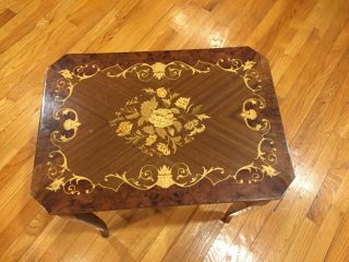 Two Vintage Italian Inlaid Marquetry Wood Side Tables 19” And 22” -
