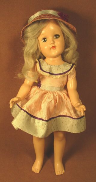 Vintage Ideal 14 " Toni Doll - P90 - Platinum Blonde - In Pink Taffeta Dress