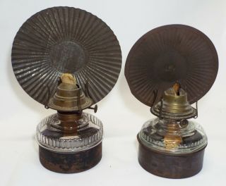 Old Antique Wall Mount Oil Lamps W/ Tin Reflectors
