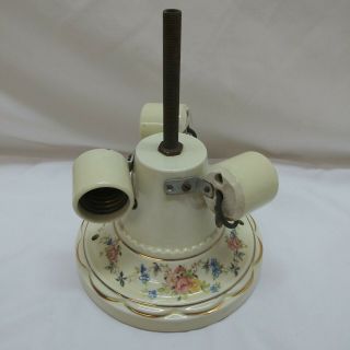 Vintage Porcelain 3 - Bulb Flush Mount Ceiling Fixture,  Gilded,  Floral,  Creme