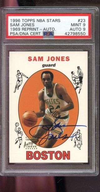 1996 - 97 Topps Stars Sam Jones 1969 Rp Auto Autograph Signed Card Psa 9 Psa/dna