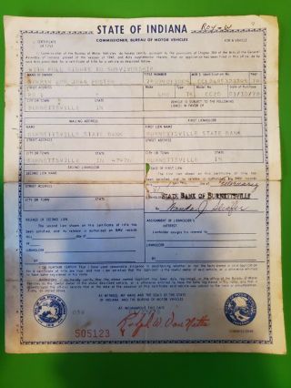 1978 Chevrolet Truck Title,  Sate Of Indiana Historical Document.  3/4t