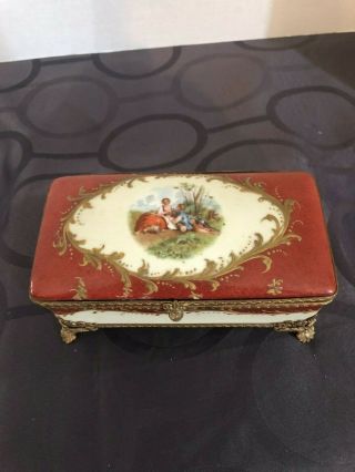 Antique French Hand Painted Jewelry Trinket Box