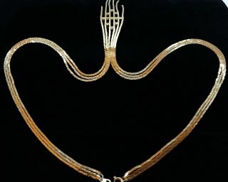 Vintage Gold Tone Mesh Snake Chain Necklace Lariat Tassel Knot 3