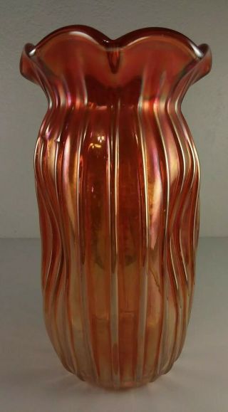 Antique Imperial Marigold Carnival Glass Rib And Panel,  Pinched Vase 8 1/4 "