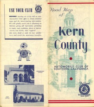 Vintage 1941 Kern County Road Map –automobile Club Of Southern California (acsc)
