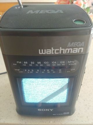 Vintage Sony Mega Watchman Fd - 510 Portable B&w Tv Fm/am Radio And Tv