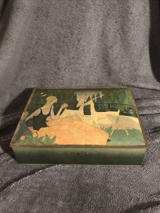 Art Deco Litho Metal Box Beautebox Tin Antique